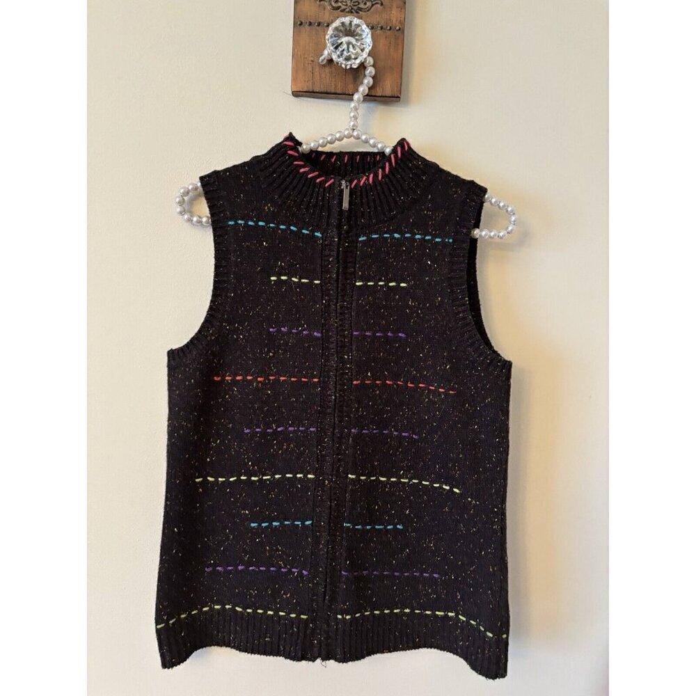 Coldwater Creek Womens Size XS Dark Gray Speckled Sweater Vest Full Zip